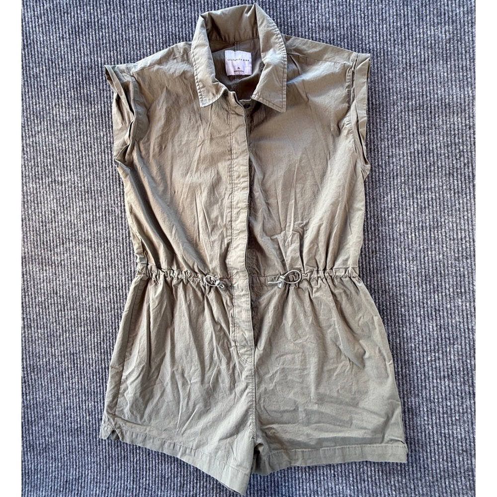 Celebrity Pink Womens XL Olive Green Utility Romper Sleeveless Drawstring Waist